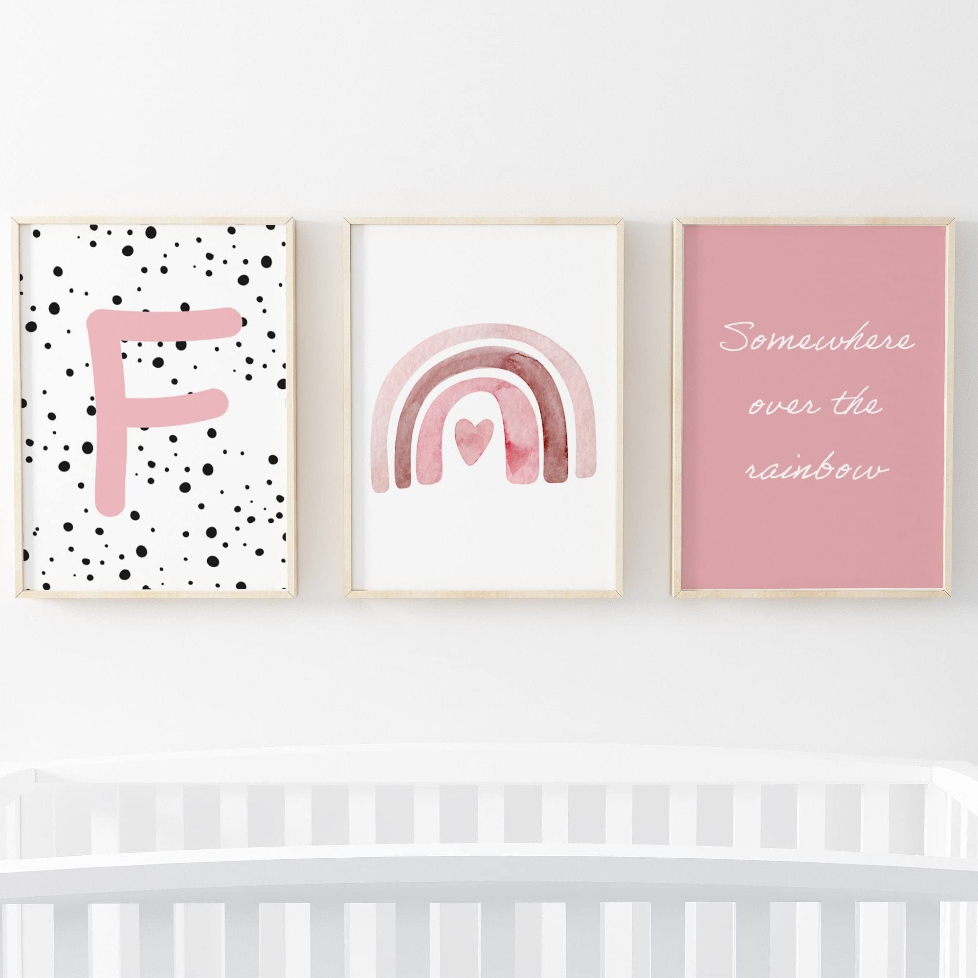 Pompom Prints® Set of 3 Girls Bedroom Prints, Rainbow Nursery Prints, Scandi Boho Style Nursery Decor, Playroom Prints [Picture Frames not Included] (A4, F)