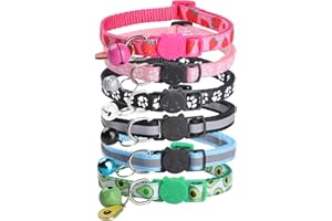 Bigqin 6 Pack Cat Collars with Bells, Adjustable Breakaway Cat Collars, Reflective Cat Collars for Girl Cats Male Cats Pet Su