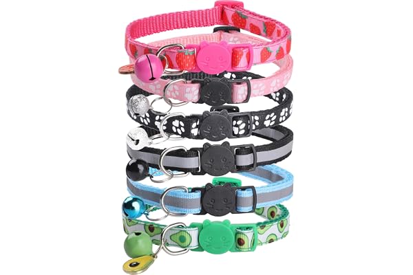 Bigqin 6 Pack Adjustable Breakaway Cat Collars with Bells, Reflective, 6 Colors