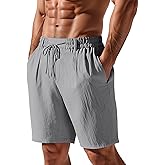 TAFLE Mens Linen Shorts Casual Elastic Waist Drawstring Lightweight Vacation Summer Beach Shorts with Pockets
