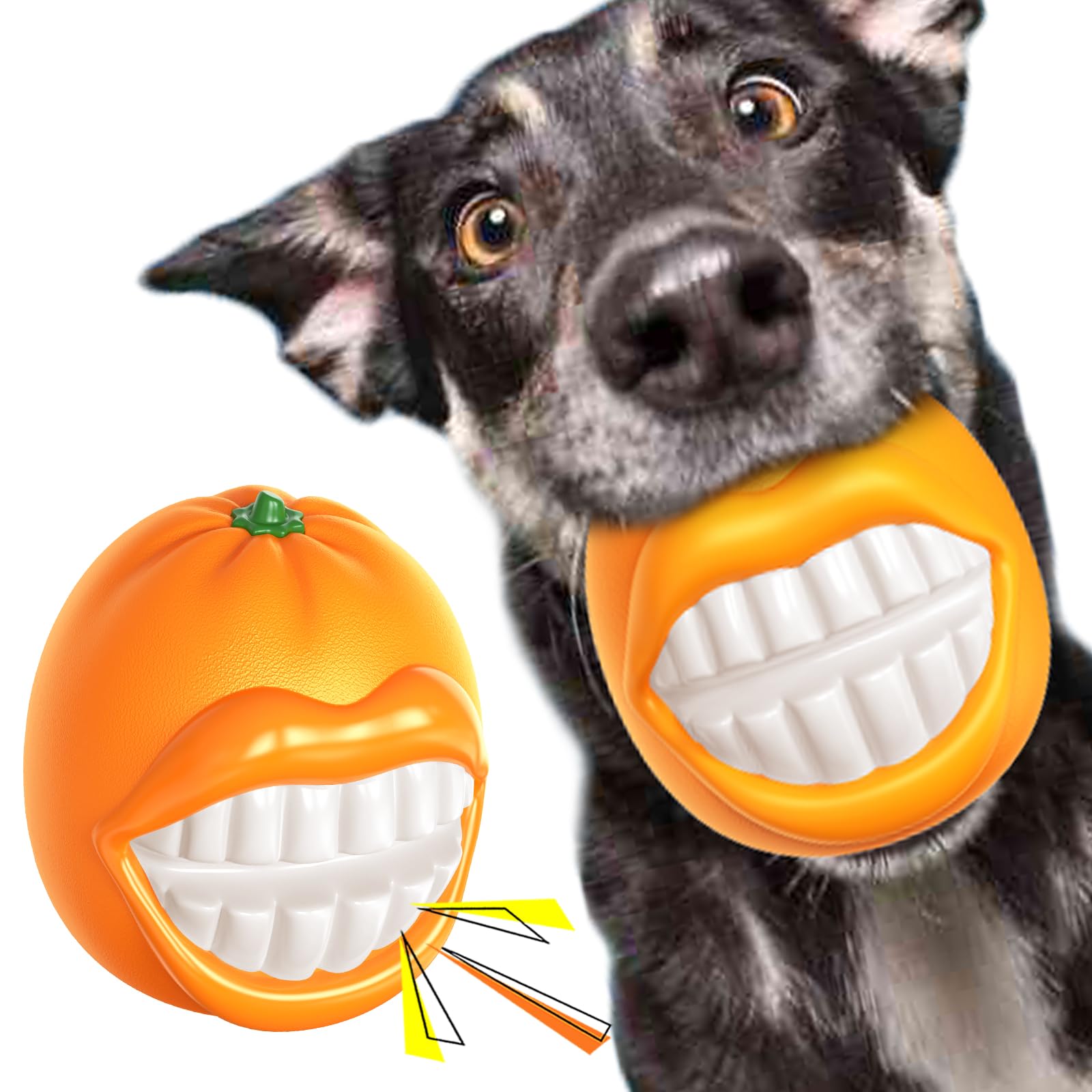 Photo 1 of Dog Squeaky Ball Durable Chew Toys For Medium/Large/Extra Aggressive Chewers Dogs Breed Indestructible Squeaky Orange Toys Floating Water Training Fetch Interactive Balls Indoor/Outdoor/Beach/Pool