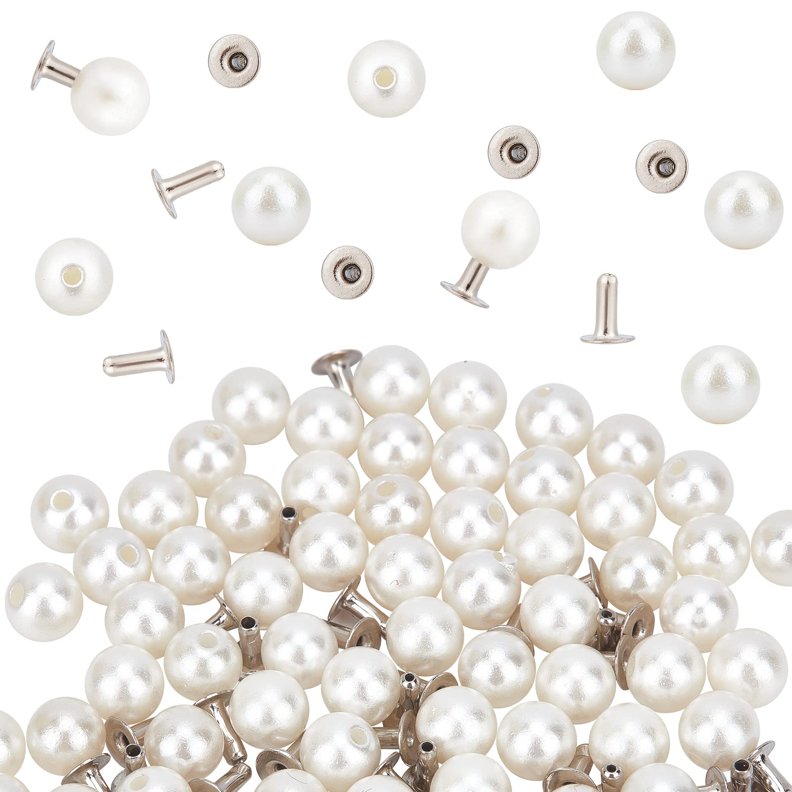 GORGECRAFT 1 Box 100 Set 6mm Pearl Rivets Studs White Round Plastic Pearl Buttons Studs with Pins Kit for Clothing Hat Bags Shoe Embellishments DIY Knitting Sewing Crafts Jewelry Making Supplies