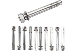 JENSWILL 10 Pack M10x100mm Expansion Bolts Anchor Bolt 304 Stainless Steel External Hex Expansion Screw Bolt Sleeve Anchor Fastener Wall Concrete