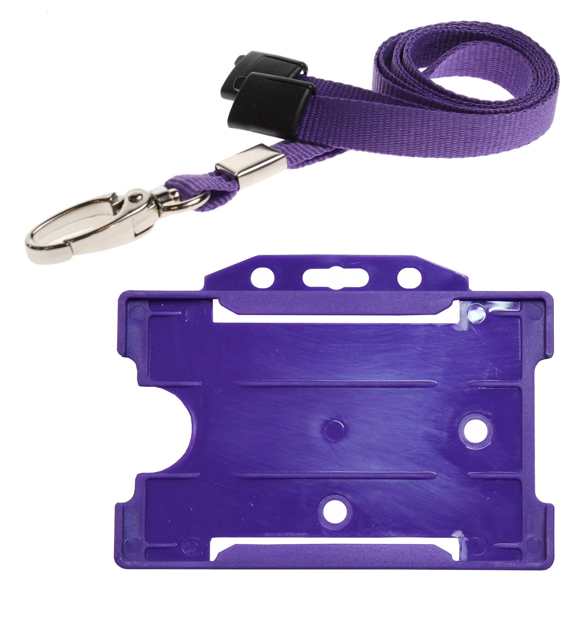 PCL Media ltd 10 Purple Lanyard with Card Holder and 10 Neck Strap Safety Breakaway Lanyard (Puple Metal Clip)