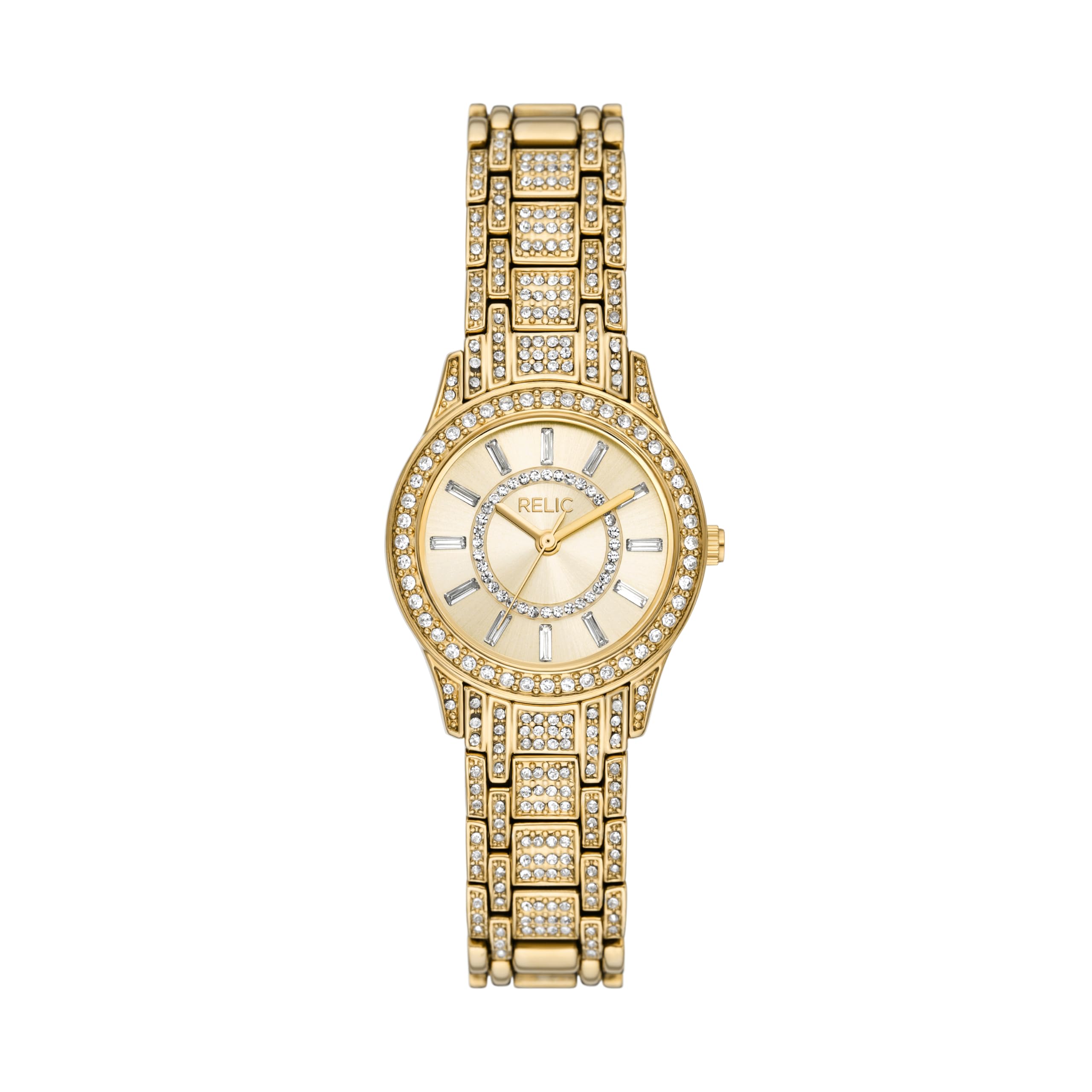 Relic by Fossil Women’s Freya Three-Hand Gold Alloy Metal and Pavé Glitz Bracelet Watch (Model: ZR34651)
