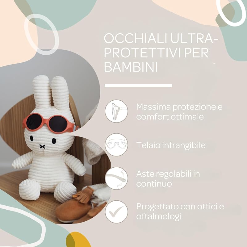, Occhiali da Sole per Bambini 2-4 anni, 100% protezione UV - CAT 3, Protezione laterale, Comfort ottimale, Aste regolabili a 360°, Rosso
