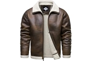 HOOD CREW Men’s Vintage Distressed Jacket Winter Warm Faux Shearling Leather Bomber Jackets Motorcycle Biker Coats
