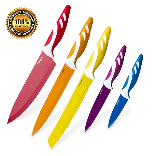 Hecef Colourful Knives Set of 6,Stainless Steel Sharp Blade Non Stick ...