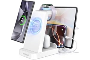BERXZWE Wireless Charger for Samsung, 5 in 1 Wireless Charging Station for Samsung, Charger Dock Stand for Galaxy Watch Ultra 7 6 5 4 3, Galaxy S25 S24 Ultra S23 S22 S21, Note 20 10 Z Fold Buds, White