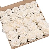 Ling's moment Artificial Flowers Fake Roses Faux Foam Peony Combo for DIY Wedding Bouquets Centerpieces Arrangements Bridal Shower Party Home Decorations, Ivory, 24pcs