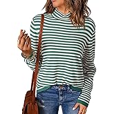 Dokotoo Women's Lightweight Sweaters 2026 Fashion Striped Long Sleeve Sweaters Casual Pullover Turtleneck Sweater Tops