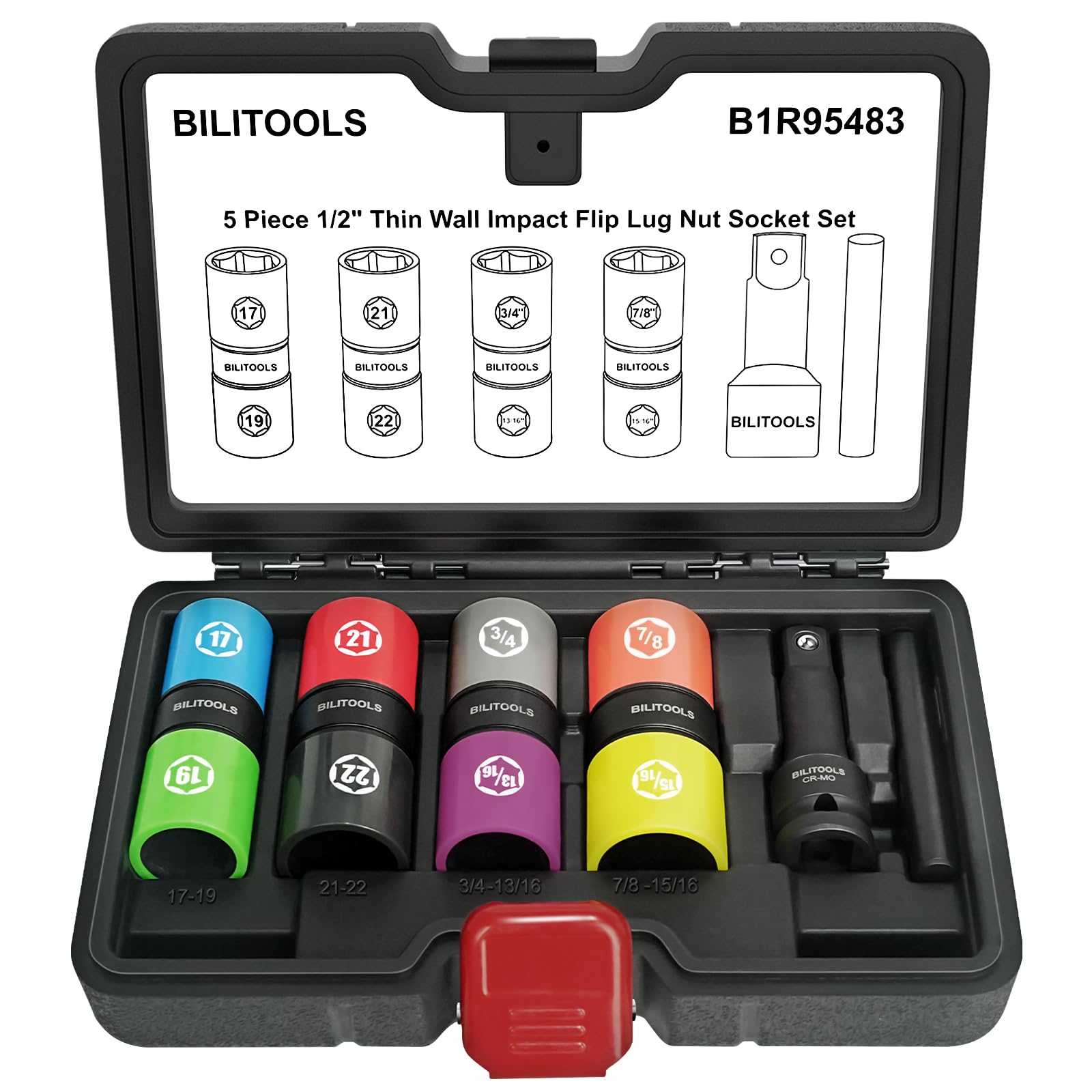Photo 1 of *MISSING PARTS*
BILITOOLS Lug Nut Socket Set, 1/2 inch Drive Non-Marring Impact Flip Socket Set Metric 17-19 - 21-22 mm & SAE 3/4-13/16-7/8-15/16 inch, Thin Wall Wheel Protector Nut Socket