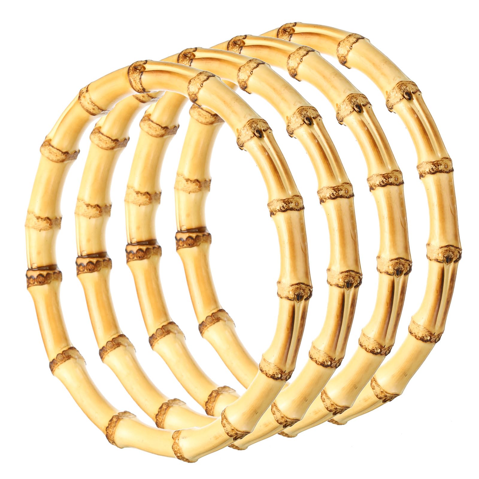 PATIKIL 5.9 Inch Bamboo Purse Handles, 4 Pcs Round Replacement Handmade Rings for Tote Bag Purse Making Decorations, Wood