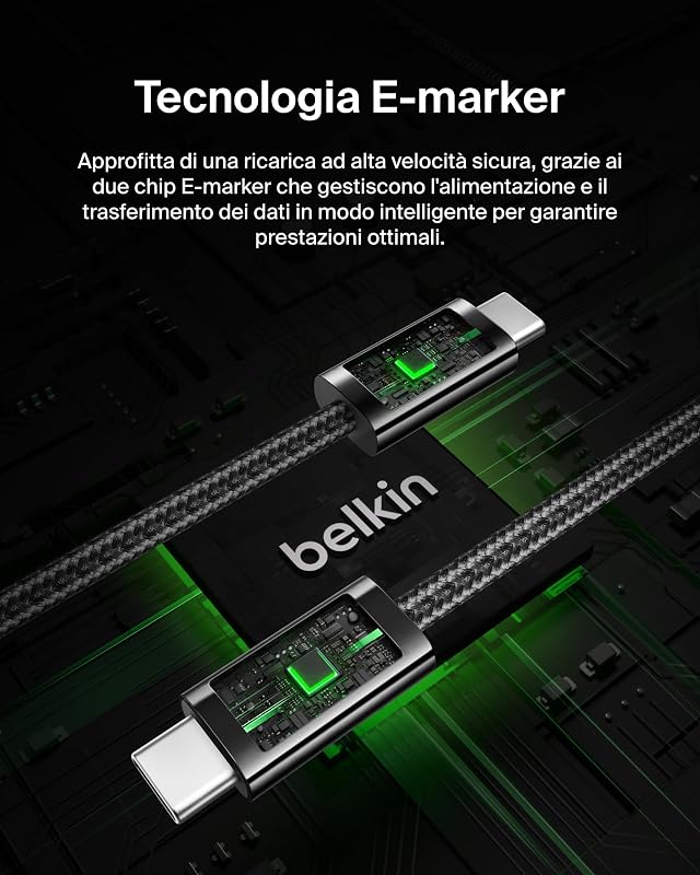 Confezione da 2 cavi intrecciati da USB-C a USB-C da 1,5 m, 240 W, cavo flessibile per ricarica rapida, cavo Type-C per iPhone 17 e iPhone 16 series, Galaxy S25, Pixel 10, iPad Pro ecc., nero