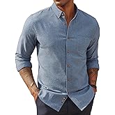 PJ PAUL JONES Mens Classic Fit Linen-Cotton Shirt Button Down Long Sleeve Casual Business Shirts