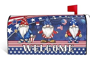 ADIKJXQH Patriotic Gnomes Magnetic Mailbox Cover Standard Size 18 X 21 Inch Memorial Day Mailbox Post Cover Waterproof Post Wraps America Flag 4th of July Welcome Mailbox Cover for Garden Yard Home Decor