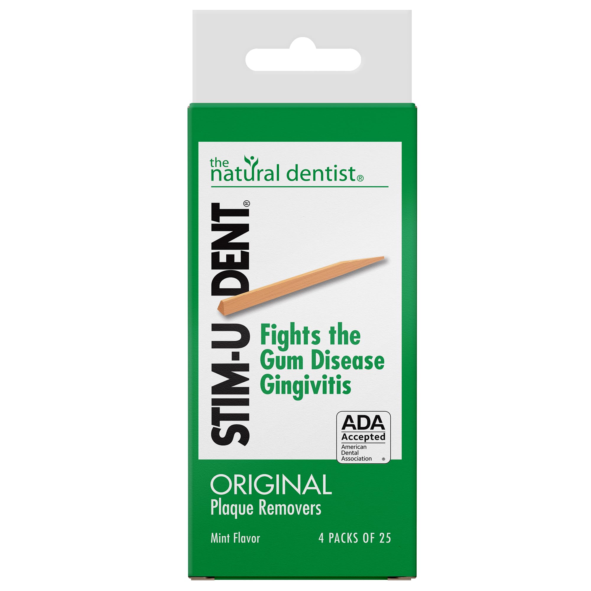 Stim-U-Dent Plaque Removers, Mint Flavor, 4 Packs of 25 (100 Picks)