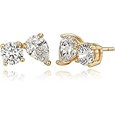 FETTERO Stud Earrings for Women - 14K Gold Plated CZ Hypoallergenic Earrings Studs Dainty Black CZ Leaf Gold Earrings for Women Trendy Statement Jewelry