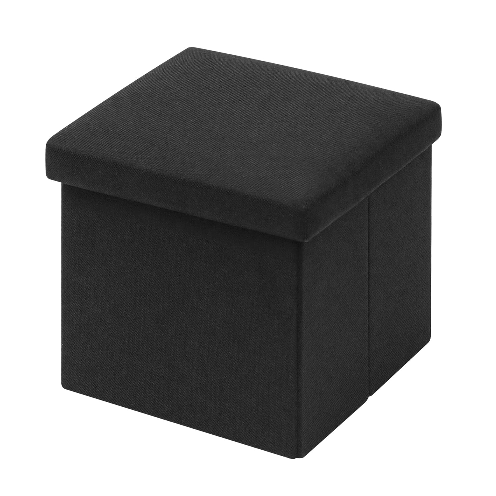 Bonlife Folding Small Ottoman Storage Boxes,Foot Rest Stool Seat,Footstool Cube Seating Box for Living Room Toy Chest,Black Linen,30x30x30cm
