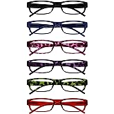 OPULIZE ACE Reading Glasses for Women Men, Lightweight Comfortable Narrow Rectangular Frame with Spring Hinges, Scratch Resistant, Black Blue Pink Purple Green Red +3.50 (Pack of 6)