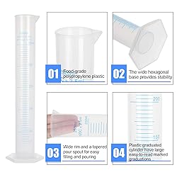 5Pack 250ml Plastic Graduated Cylinder, Transparent
