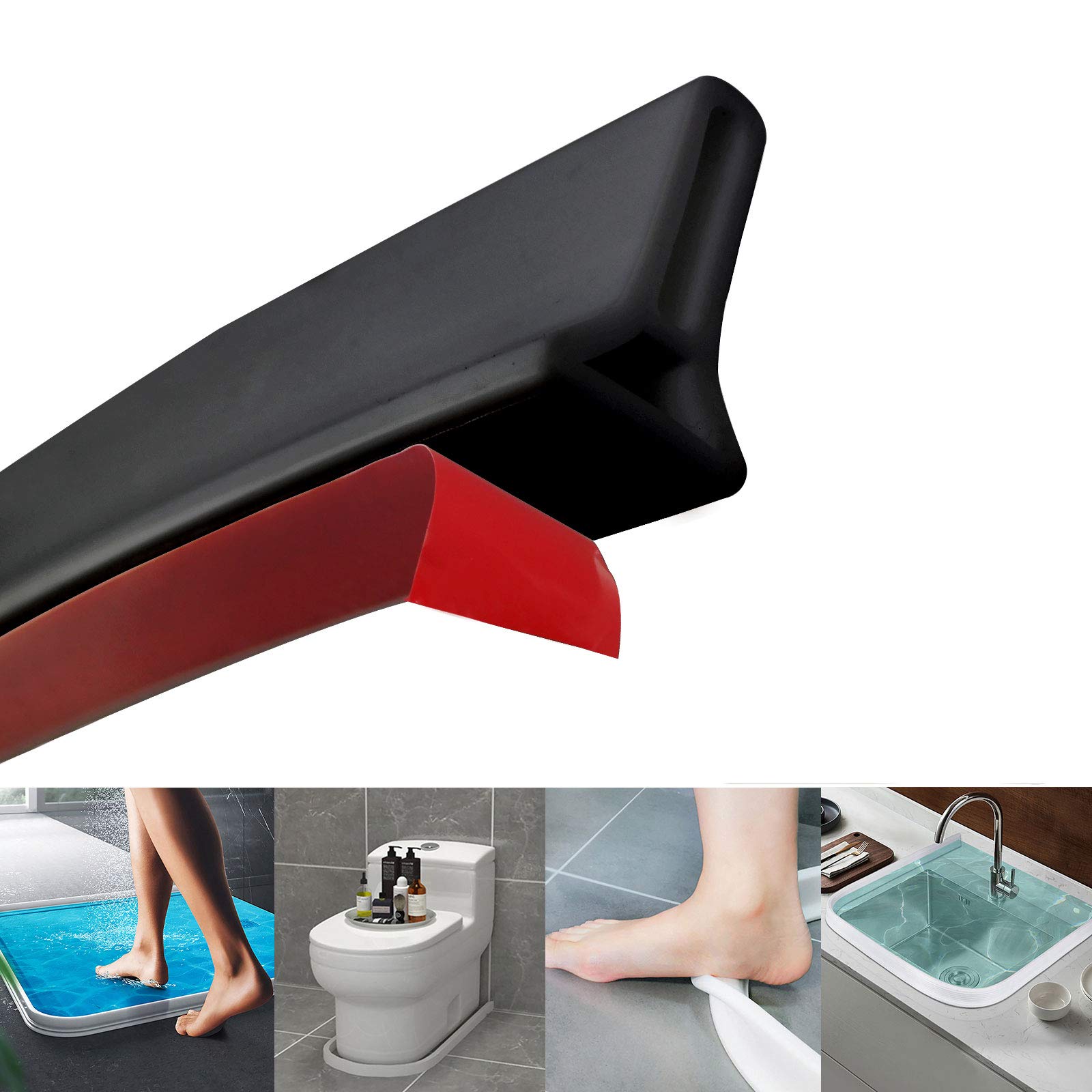 Collapsible Shower Water Guard Bathtub Bathroom Splash Guard Water Dam Retention DIY System (1.67 M, Black)