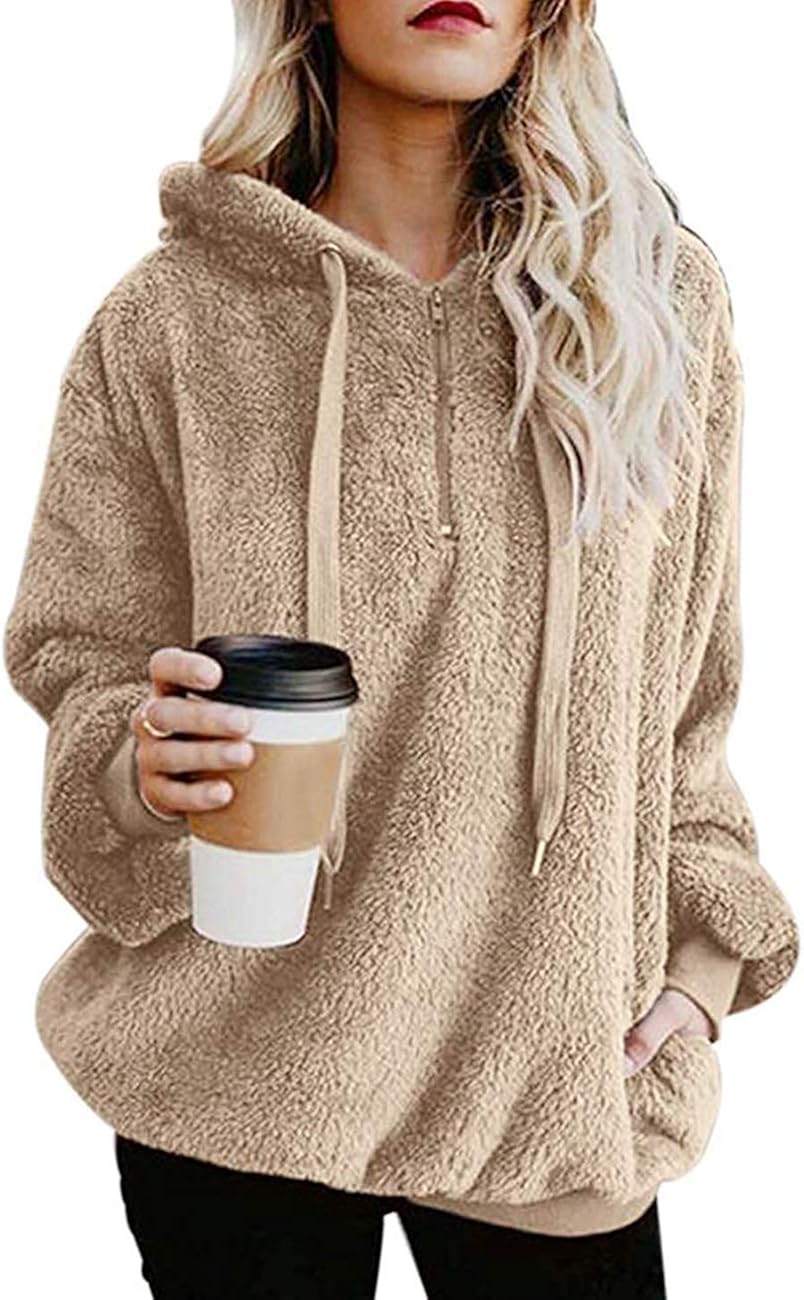 Women Casual Double Fuzzy Sweatshirt Faux Fleece Zip Pullover Hoodies Coat Outwear S-XXL at  Women's Coats Shop