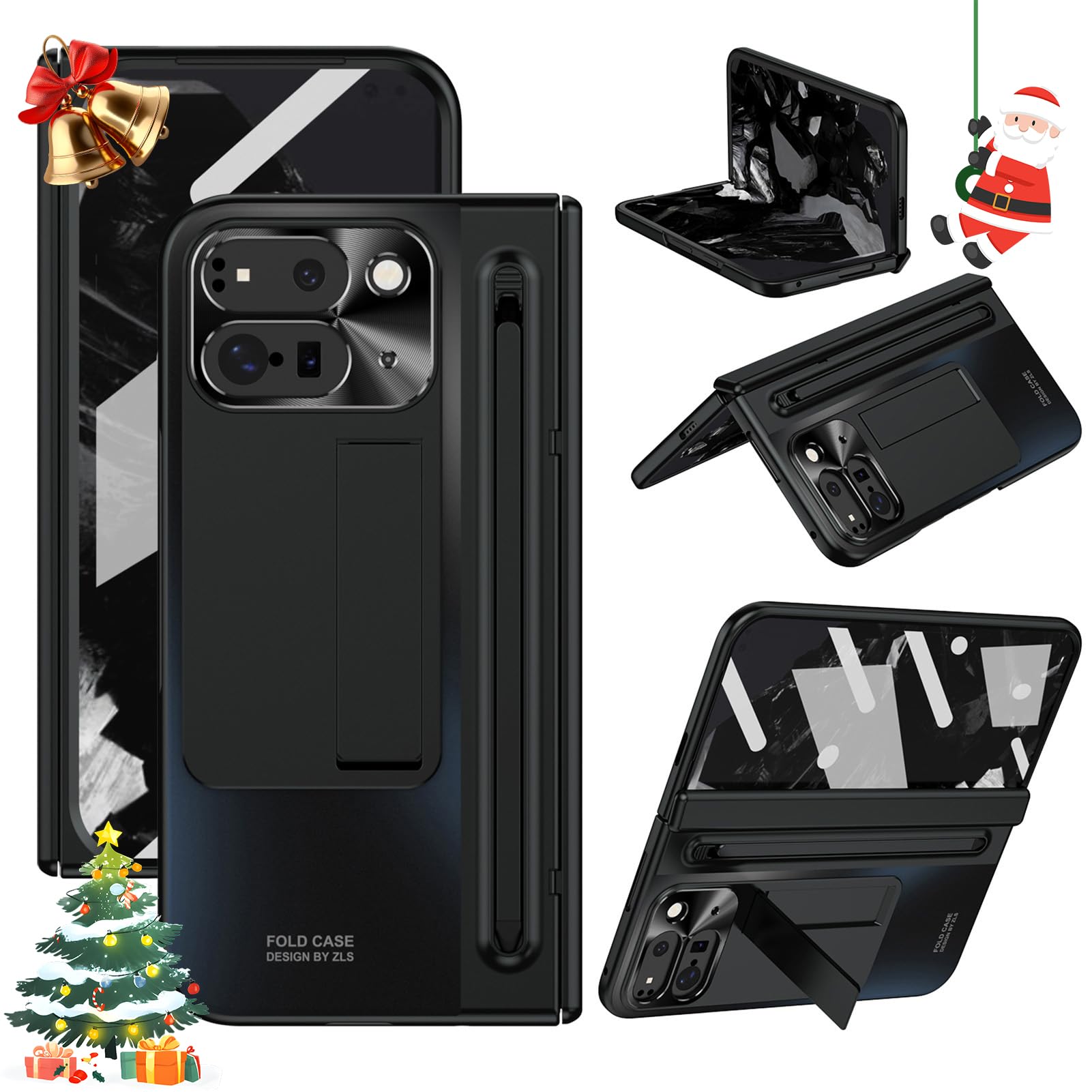 Miimall for Google Pixel 9 Pro Fold Case with S Pen, [Hinge Protection] [Built-in Screen Protector] [Kickstand], Hard PC Slim Anti-Drop All-Inclusive Protective Cover for Pixel 9 Pro Fold-Black