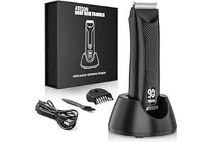 ATESON Body Hair Trimmer for Men, Beard Trimmer for Men, Electric Pubic Hair & Groin Hair Trimmer with Charging Dock, Body Groomer Ball Shaver with Light Waterproof