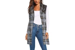 Hybrid & Company Women's Vest Jacket Plaid Cardigan Blazer with self Fabric Belt
