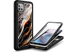 NZND Compatible with Motorola Moto One 5G Ace Case (One 5G UW Ace) with [Built-in Screen Protector], Full-Body Protective Shockproof Rugged Bumper Cover, Impact Resist Case (Black Marble)