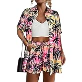 RITERA Womens Plus Size 2 Piece Outfits Cotton Linen Set Button Down Short Sleeve Shirt Drawstring Shorts Beach Vacation Sets