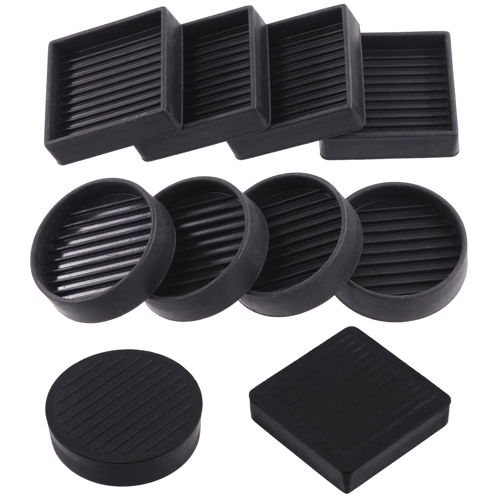 Keadic Non-Slip Rubber Caster Cups Assortment Set, Round and Square Anti Slide Leg Coasters Floor Protector Furniture Pads for Piano Sofa Bed Chair Couch Stoppers (2 * 2 Inches, Round & Square-Black)