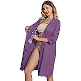 Meuponc Post Surgery Mastectomy Robe with 4 Internal Drain Pockets Women 3/4 Sleeves Night Gowns Pajama Dress Shirts