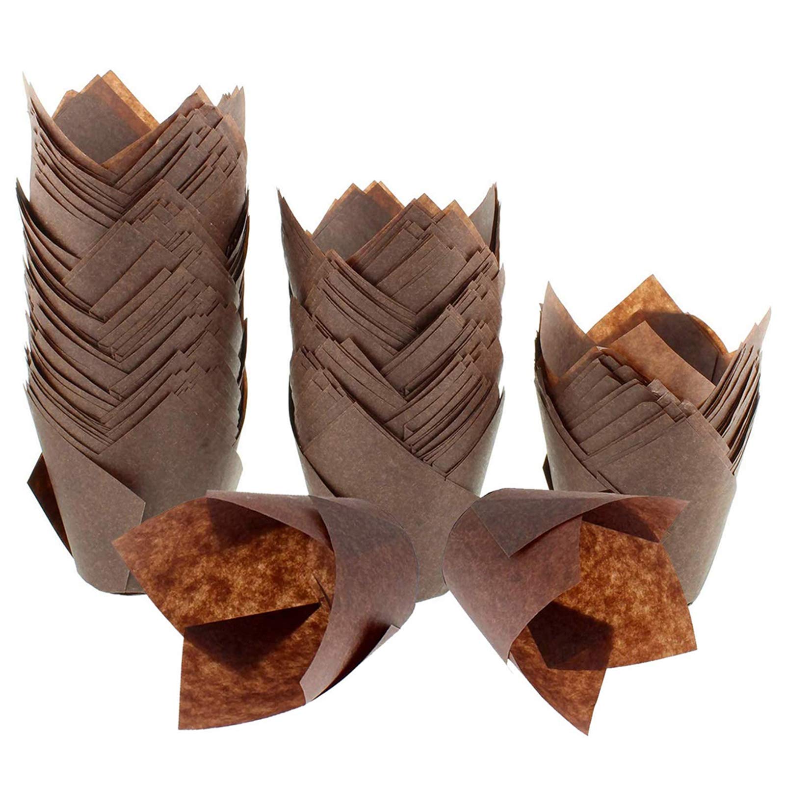 GEELYDA 200pcs Tulip Cupcake Liners Baking Paper Cups Holders Greaseproof Muffin Cases Wrappers for Wedding Birthday Party Baby Shower, Standard Size (Chocolate Brown)
