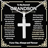 To My Grandson Necklace From Grandma Cross Chain With Message Card And Gift Box, Grandson Gifts From Grandma, Grandson Birthday, Christmas Gifts From Grandma Present For Grandson From Grandma