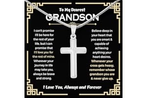 MAPILENG To My Grandson Necklace From Grandma Cross Chain With Message Card And Gift Box, Grandson Gifts From Grandma, Grandson Birthday, Christmas Gifts From Grandma Present For Grandson From Grandma