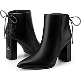 Perphy Pointed Toe Back Lace Up Chunky Heel Ankle Boots for Women