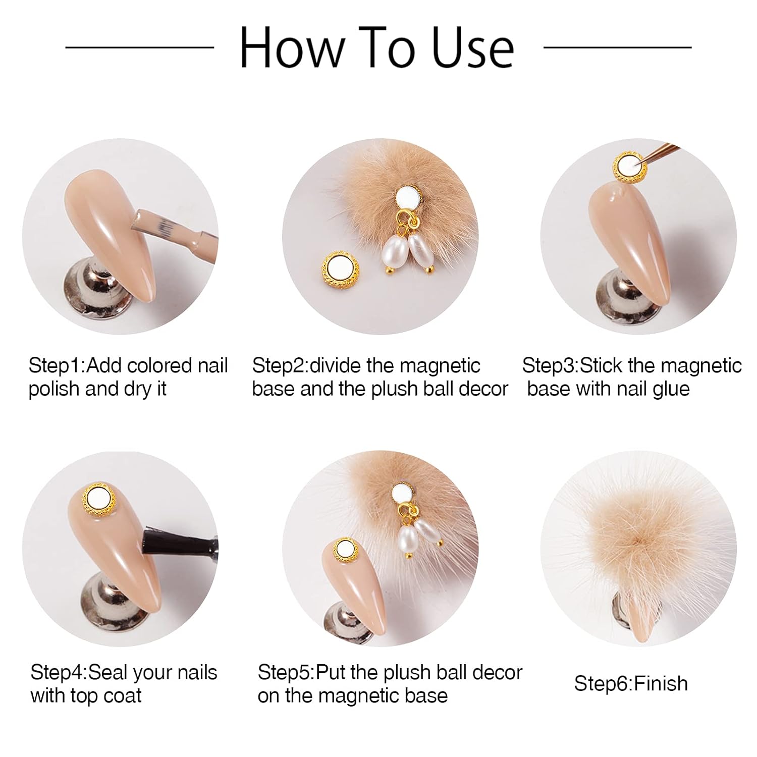 12pcs Detachable Nail Art Fluffy Pom Balls- Removable 3D Nail Plush Faux Fur Balls with Magnetic Base Elegant Pompon ball Nail Accessories with Pearl Pendants for Nail Design Manicure Tips… : Beauty