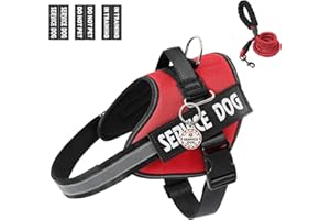 VOOPET Service Dog Vest Harness+ ID Tag and Leash Set+6 Patches,No Pull&Adjustable Reflective Dog Harness for Training,Suitable for Small Medium and Large Dogs.