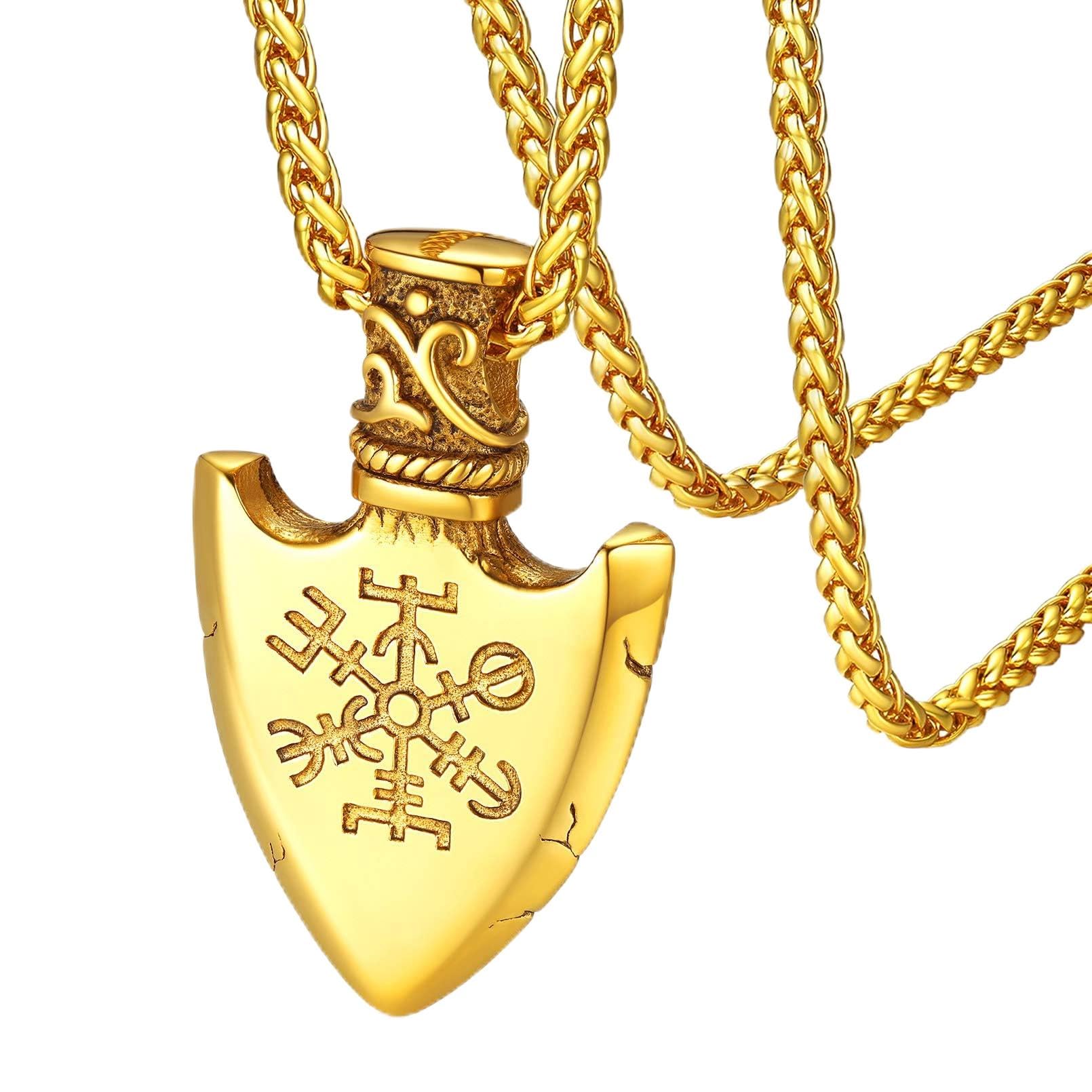 FaithHeart Nordic Jewellery for Men Necklace Stainless Steel Gold Compass Pendant Vegvisir Triangle Shield Accessories Norse Mythology Gifts for Family