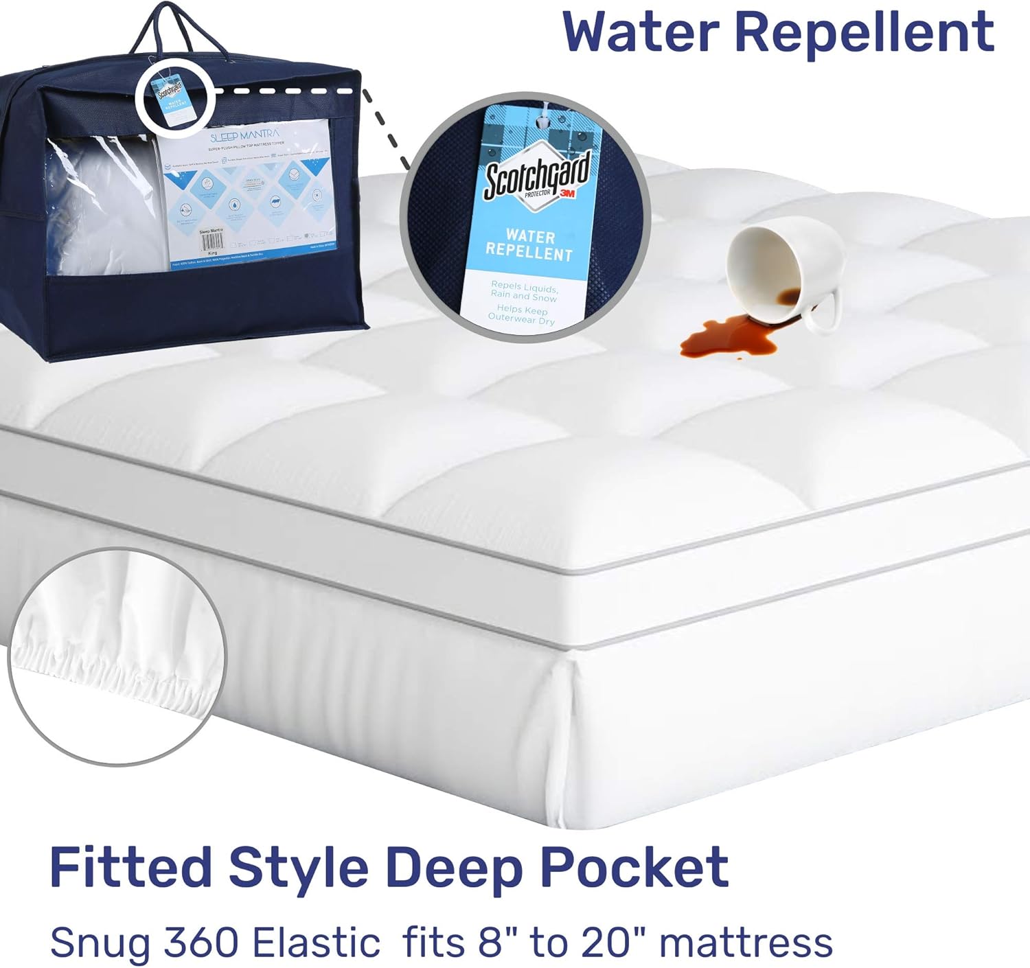 Twin Mattress Topper Pillow Top - Soft 100% Cotton Top Premium Mattress Pad, Optimum Thickness with Down Alternative Fill, Deep Pocket Fitted Skirt for Mattress 16 Inches: Furniture & Decor