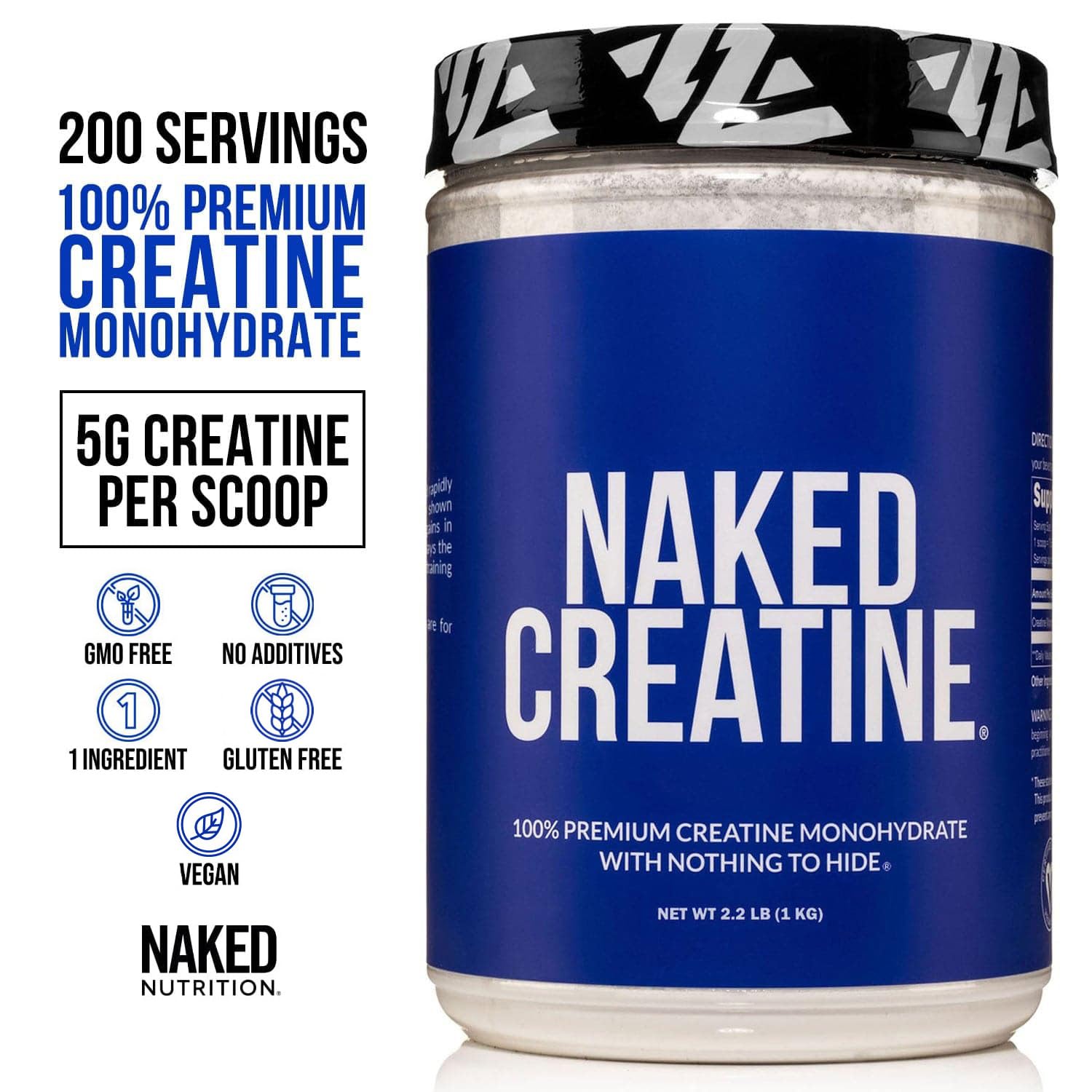 NAKED Pure Micronized Creatine Monohydrate – 200 Servings, 1,000g Bulk – Vegan, Non-GMO, Gluten & Soy Free - Muscle Building, Strength Training, Gym & Fitness Supplement