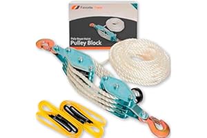 FAVORITE-TRADE Poly Rope Hoist Pulley Block, 6000-8000 LB 2 Ton 65 Feet of 3/8 “, 7:1 Lifting Power, Pulley Hoist for Lift Furniture, Motorcycles, Bicycles