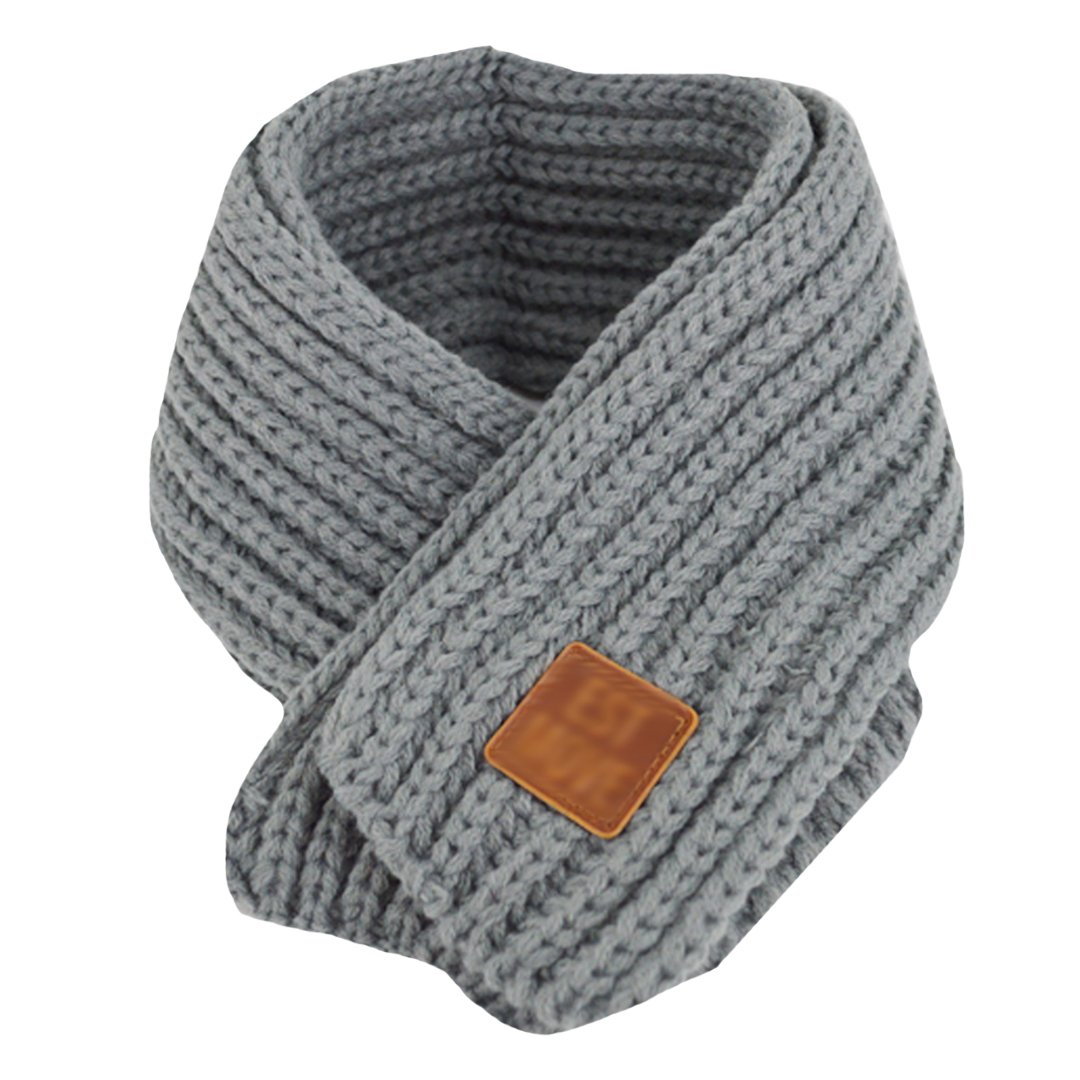 LA HAUTE Boy's Neck Warmer Solid Color Wool Knit Scarf, Grey, One Size