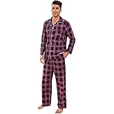 Vulcanodon Mens Plaid Pajama Set, Soft Print Pajamas for Men, Lightweight Warm PJS with Pockets