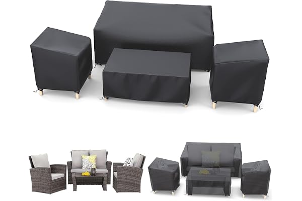 STARTWO Outdoor Waterproof Patio Furniture Covers 4-Piece Set for Chairs 32in, Loveseat 56in, Coffee Table 45in, Heavy Duty 6