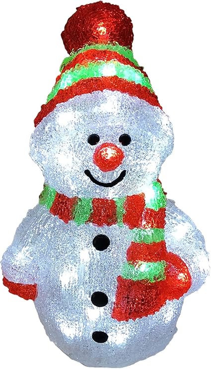 Schneemann Acryl Beleuchtung Figur kaltweiß 40 LEDs Strombetrieb