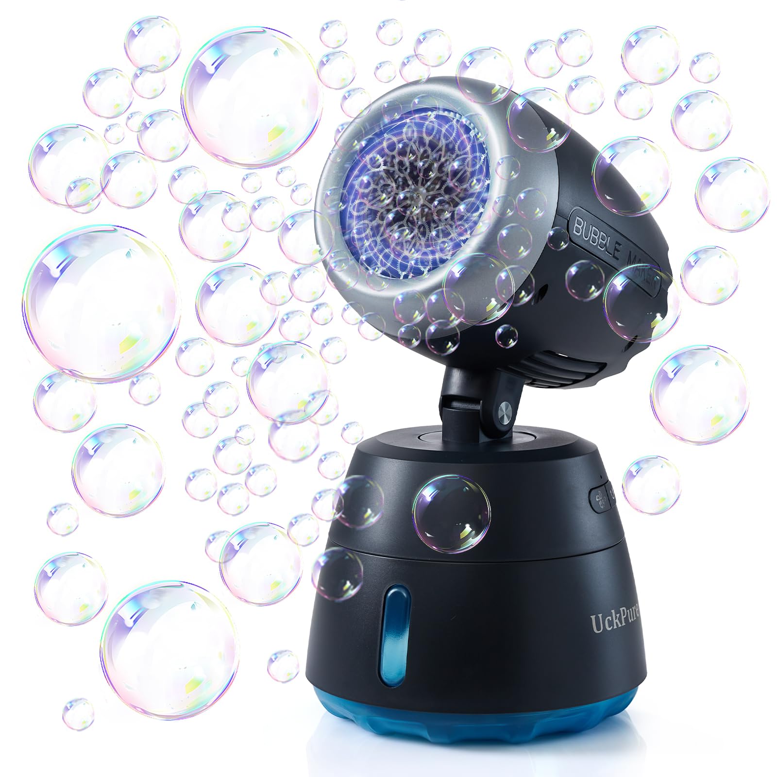 Photo 1 of Rechargeble Bubble Machine, 270° Automatic-Rotating, 38000 Big Bubbles/min, 1000ml Large Bubble Tank, 2200mAh Battery, Bubble Maker for Kids Toddlers, Parties, Wedding, Birthday, Outdoor, Black