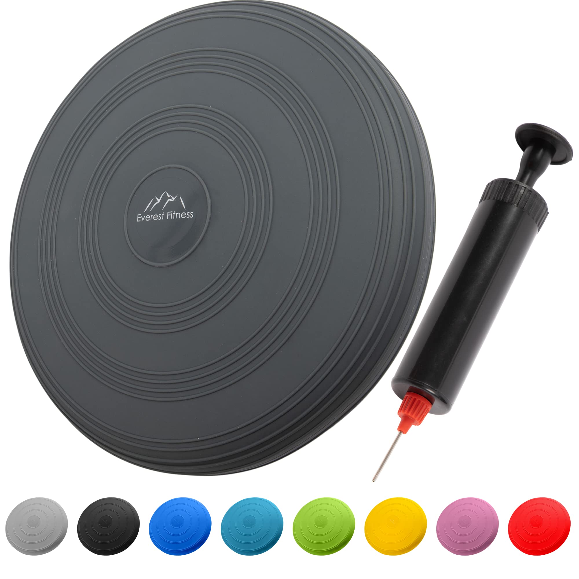 EVEREST FITNESS wobble cushion, air-filled, Ø 33 cm, air pump included | balance cushion, core stability disc, ball cushion, balance ball (dark grey)